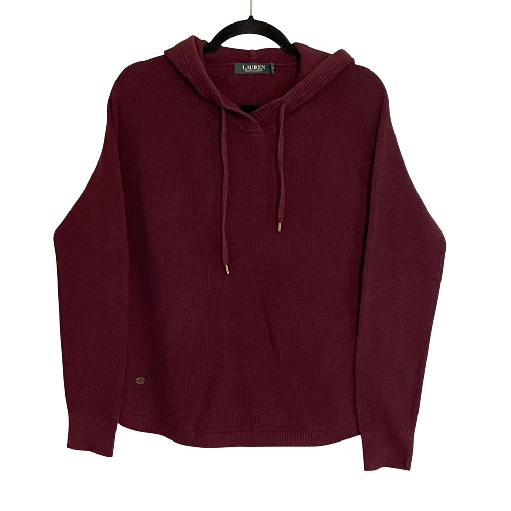 Lauren‎ Ralph Lauren Burgundy Waffle Knit Cotton Hoodie Sweater XL Maroon RL